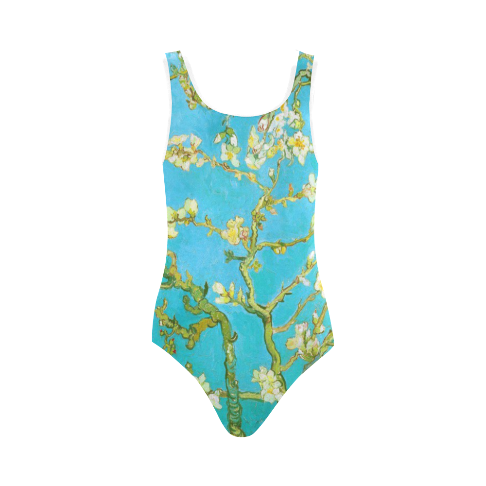 Van Gogh Blossoming Almond Tree Floral Art Vest One Piece Swimsuit (Model S04)