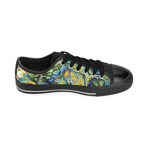 Flower Power Fractal Batik Teal Yellow Blue Salmon Men's Classic Canvas Shoes/Large Size (Model 018)