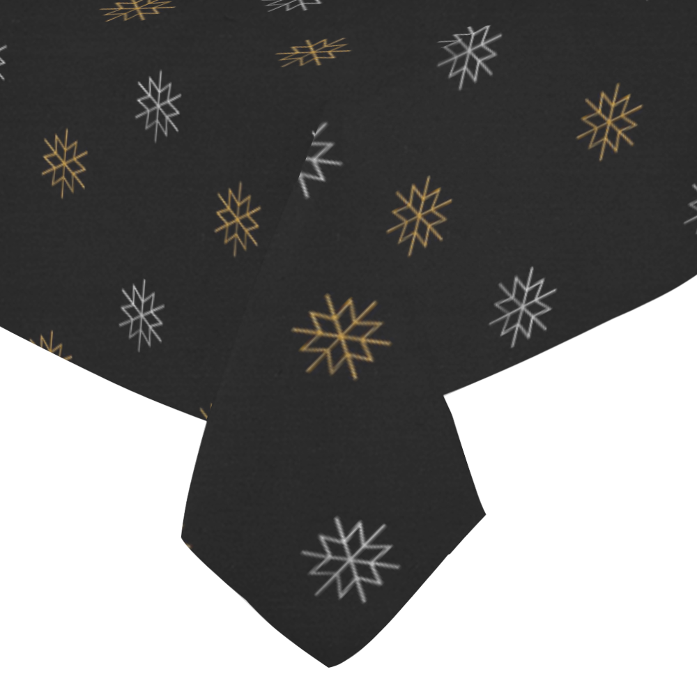 METALLICS: Silver & Gold Snowflakes on Black Cotton Linen Tablecloth 52"x 70"