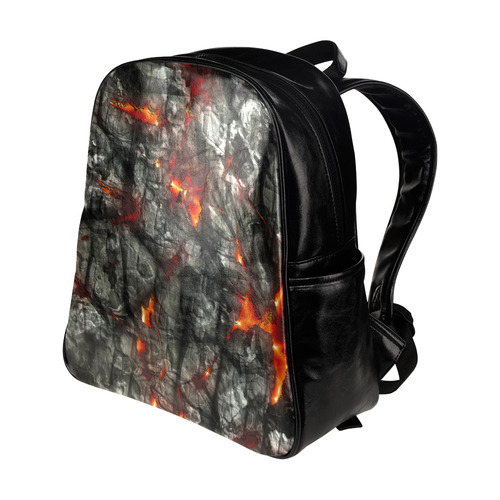 Red fire, black stone fantastic abstract texture Multi-Pockets Backpack (Model 1636)