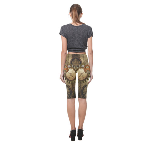 Steampunk, wonderful noble desig, clocks and gears Hestia Cropped Leggings (Model L03)