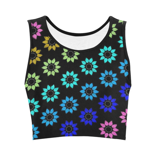 Rainbow Floral Black Women's Crop Top (Model T42)