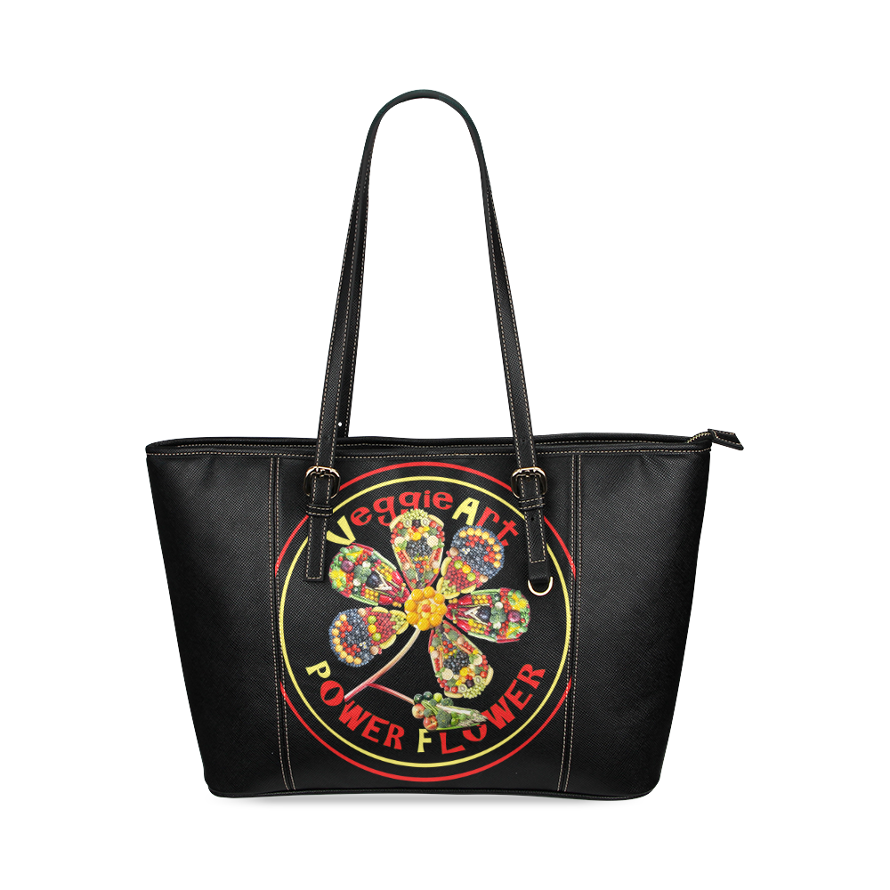 VeggieArt Power Flower Leather Tote Bag/Large (Model 1640)