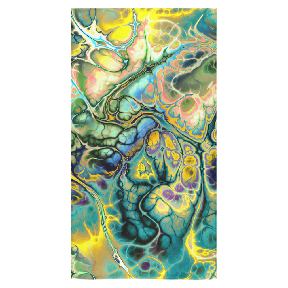 Flower Power Fractal Batik Teal Yellow Blue Salmon Bath Towel 30"x56"