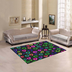blurry neon hearts Area Rug 5'3''x4'
