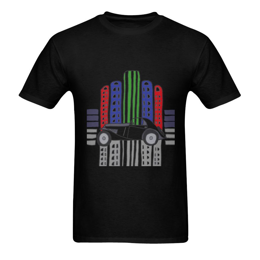 Cool Retro Car and Buildings Men's T-Shirt in USA Size (Two Sides Printing)