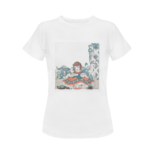 Vintage Garden Girl Lattice Fence and Flowers Women's Classic T-Shirt (Model T17）