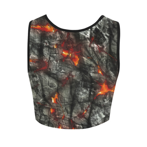 Red fire, black stone fantastic abstract texture Women's Crop Top (Model T42)