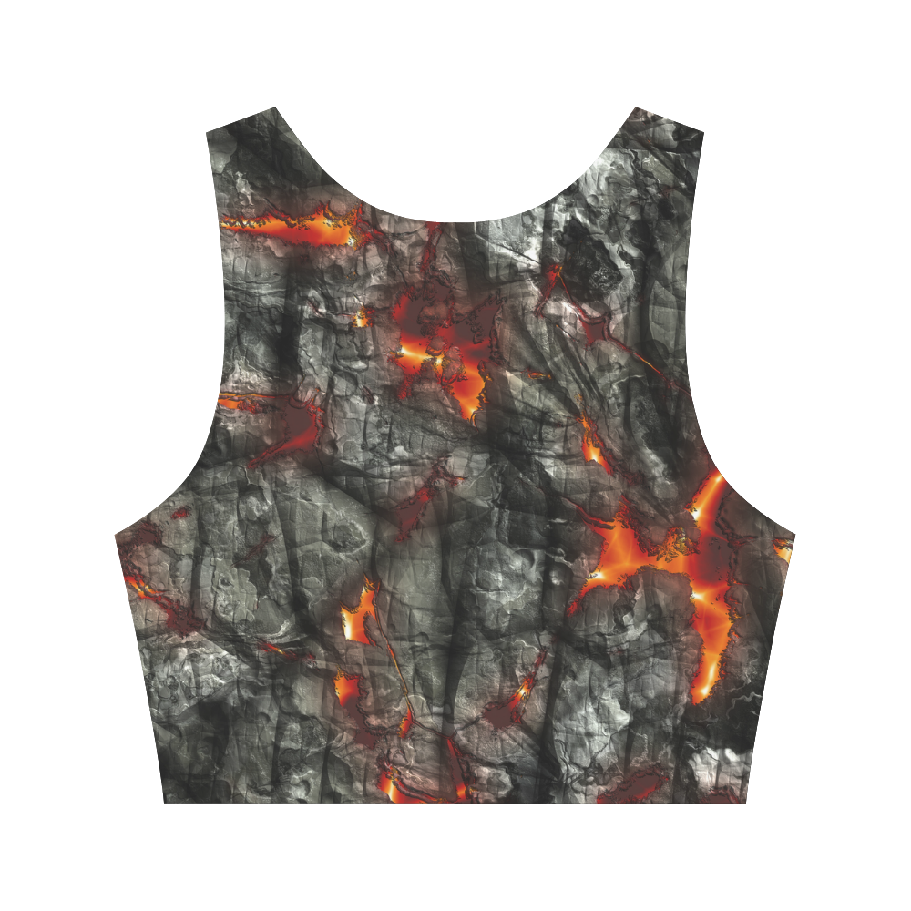 Red fire, black stone fantastic abstract texture Women's Crop Top (Model T42)