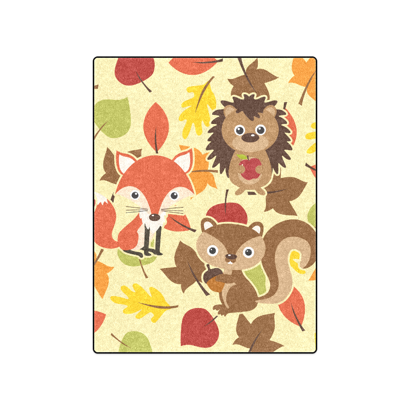 Autumn Leaves Pattern + HEDGEHOG FOX SQUIRREL Blanket 50"x60"