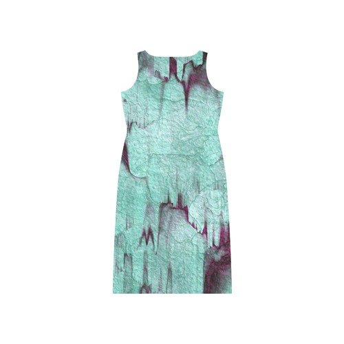 Rock Castle turquoise, wine red abstract texture Phaedra Sleeveless Open Fork Long Dress (Model D08)