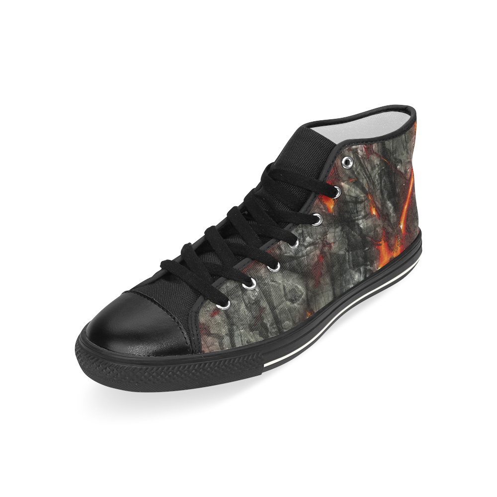 Red fire, black stone fantastic abstract texture Men’s Classic High Top Canvas Shoes (Model 017)