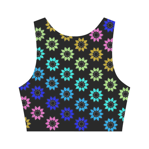 Rainbow Floral Black Women's Crop Top (Model T42)