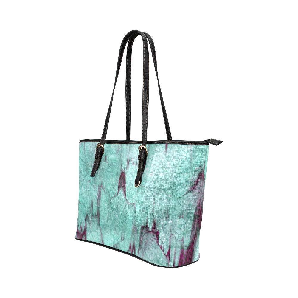 Rock Castle turquoise, wine red abstract texture Leather Tote Bag/Small ...