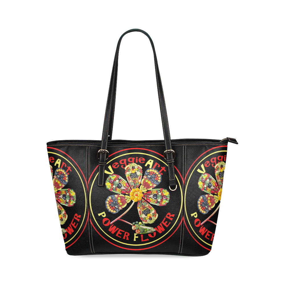 VeggieArt Power Flower Leather Tote Bag/Large (Model 1640)