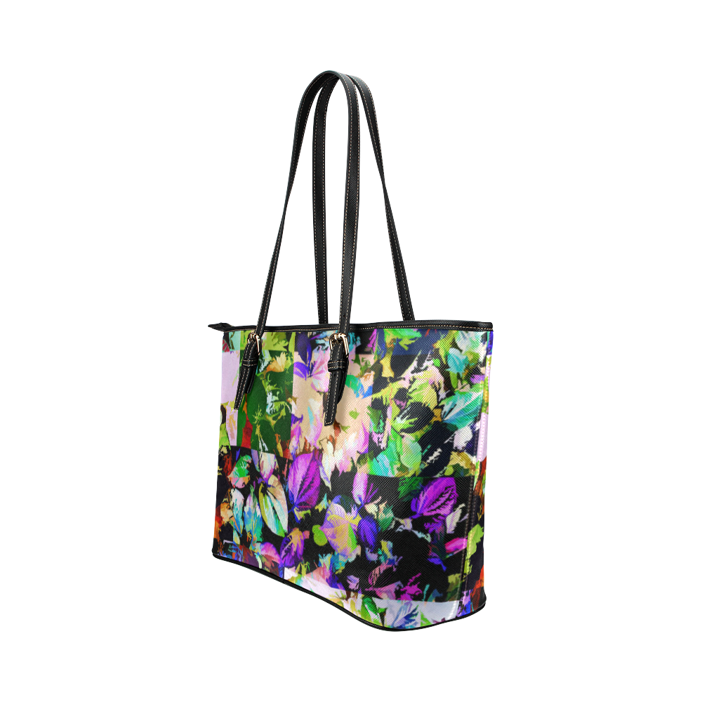 Foliage Patchwork #14 - Jera Nour Leather Tote Bag/Small (Model 1651)