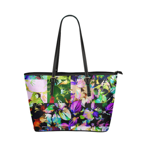 Foliage Patchwork #14 - Jera Nour Leather Tote Bag/Small (Model 1651)