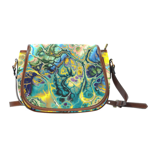 Flower Power Fractal Batik Teal Yellow Blue Salmon Saddle Bag/Small (Model 1649) Full Customization