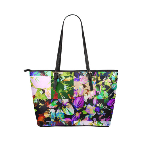 Foliage Patchwork #14 - Jera Nour Leather Tote Bag/Small (Model 1651)