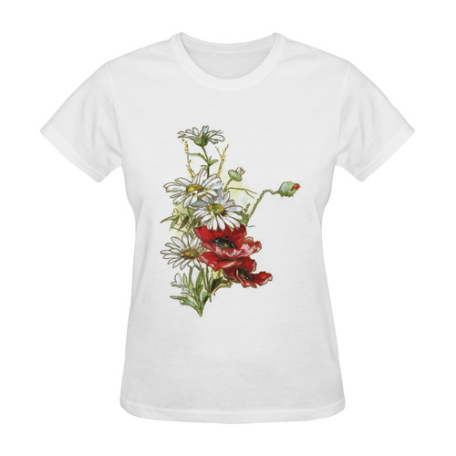 Vintage Floral Daisies Poppies Sunny Women's T-shirt (Model T05)