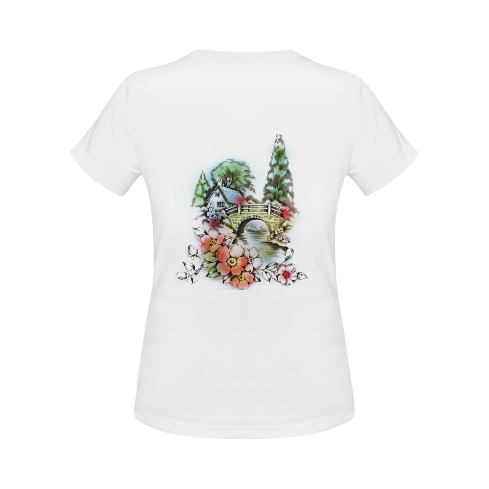 Vintage Home and Flower Garden with Bridge Women's Classic T-Shirt (Model T17）
