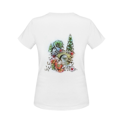 Vintage Home and Flower Garden with Bridge Women's Classic T-Shirt (Model T17）