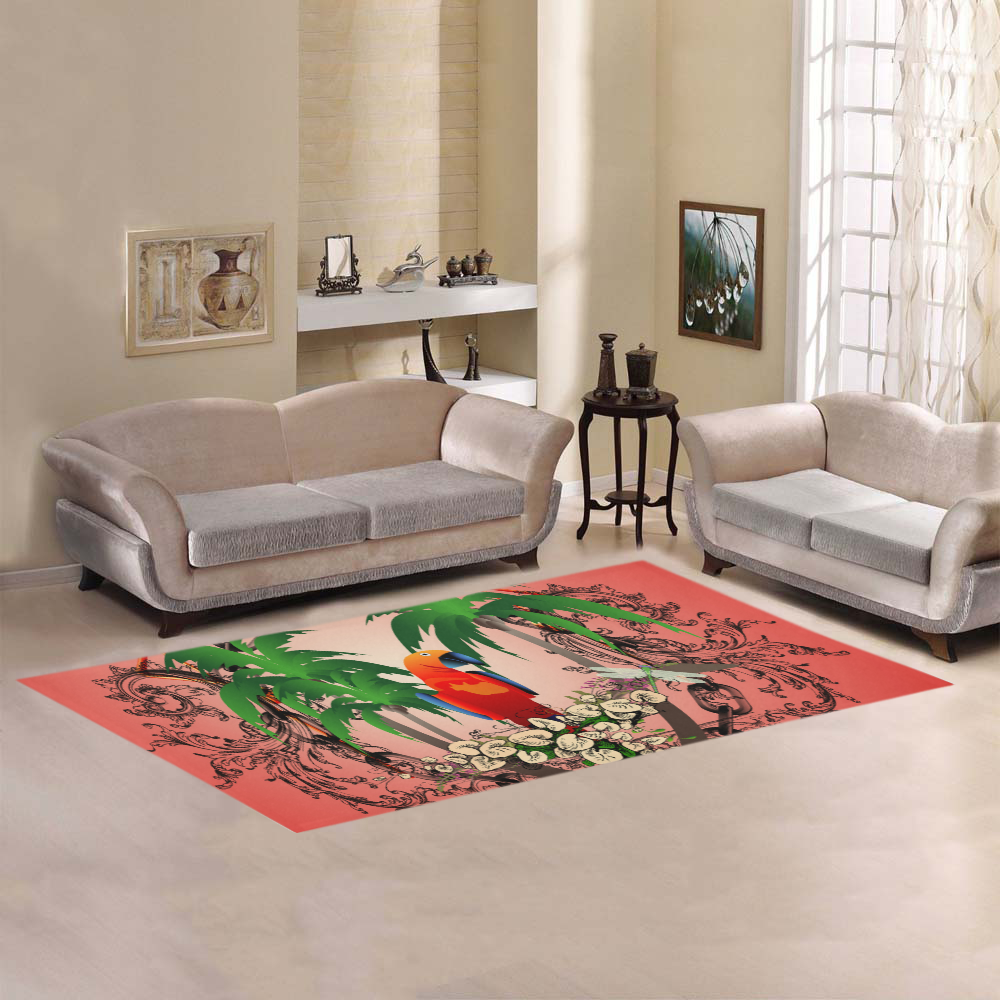 Funny parrot, tropical design Area Rug 7'x3'3''