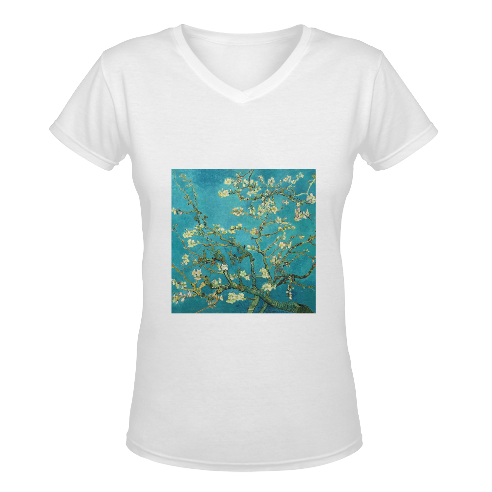 Vincent Van Gogh Blossoming Almond Tree Floral Art Women's Deep V-neck T-shirt (Model T19)