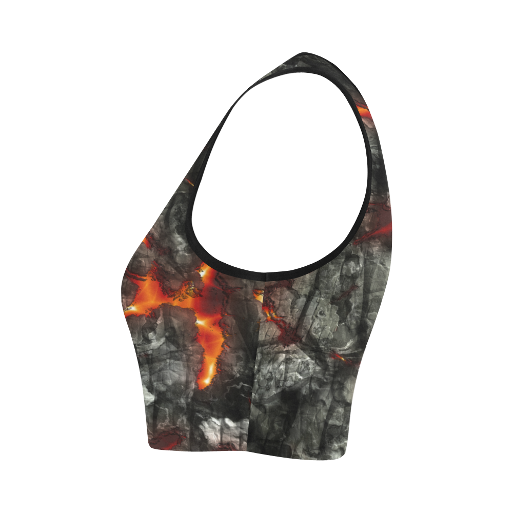 Red fire, black stone fantastic abstract texture Women's Crop Top (Model T42)