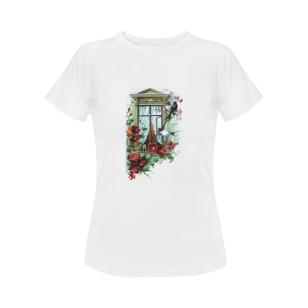 Vintage Birds and Flowers II Women's Classic T-Shirt (Model T17）