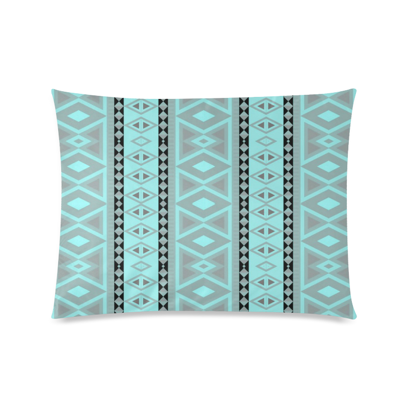 tribal border pattern , aqua Custom Zippered Pillow Case 20"x26"(Twin Sides)