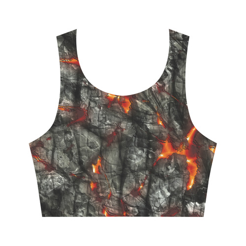 Red fire, black stone fantastic abstract texture Women's Crop Top (Model T42)