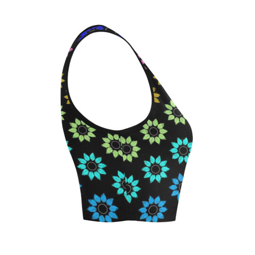 Rainbow Floral Black Women's Crop Top (Model T42)