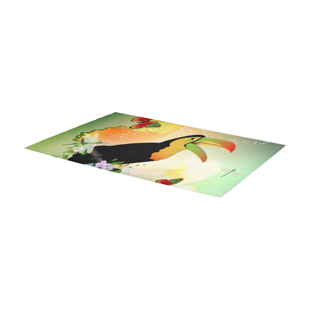 Funny toucan with flowers Area Rug 7'x3'3''