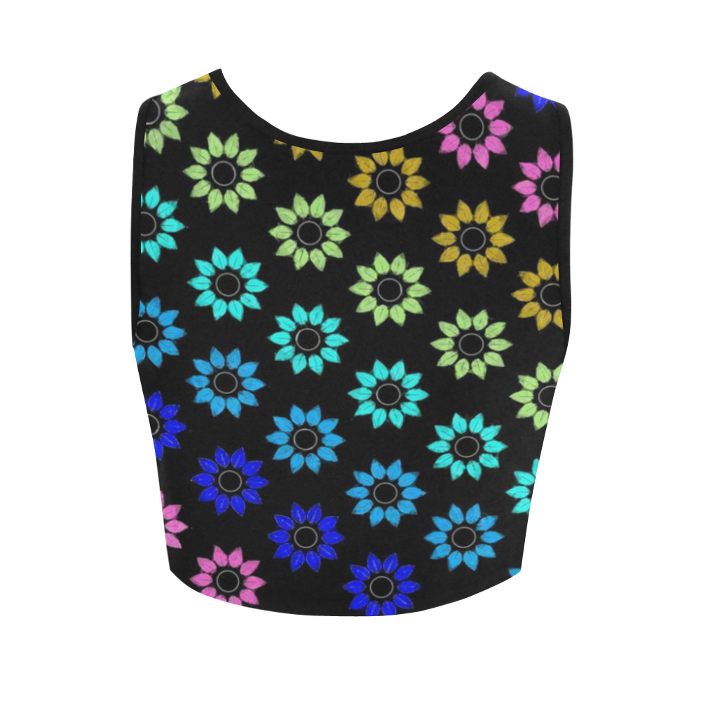 Rainbow Floral Black Women's Crop Top (Model T42)