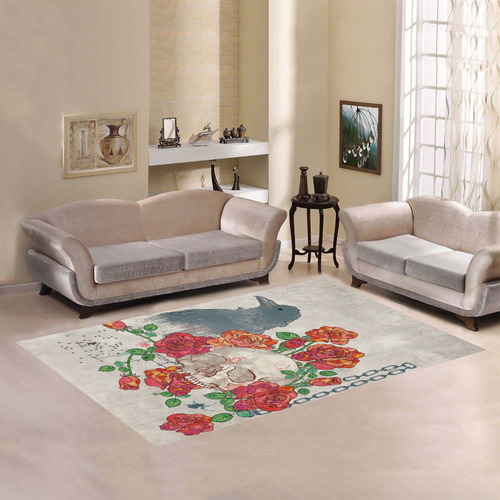 watercolor skull and roses Area Rug7'x5'