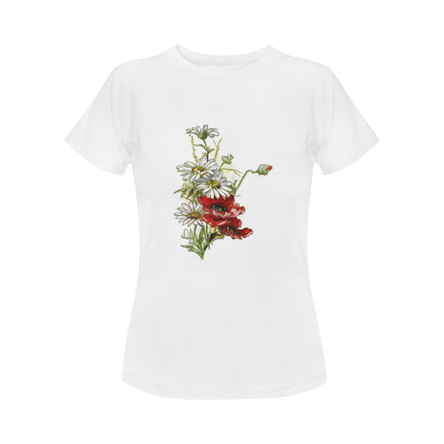 Vintage Floral Daisies Poppies Women's Classic T-Shirt (Model T17）