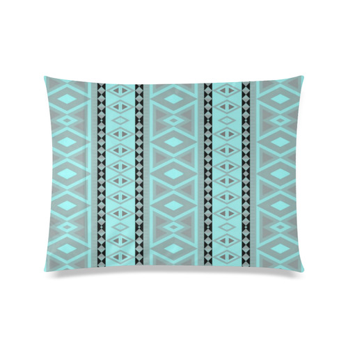 tribal border pattern , aqua Custom Zippered Pillow Case 20"x26"(Twin Sides)