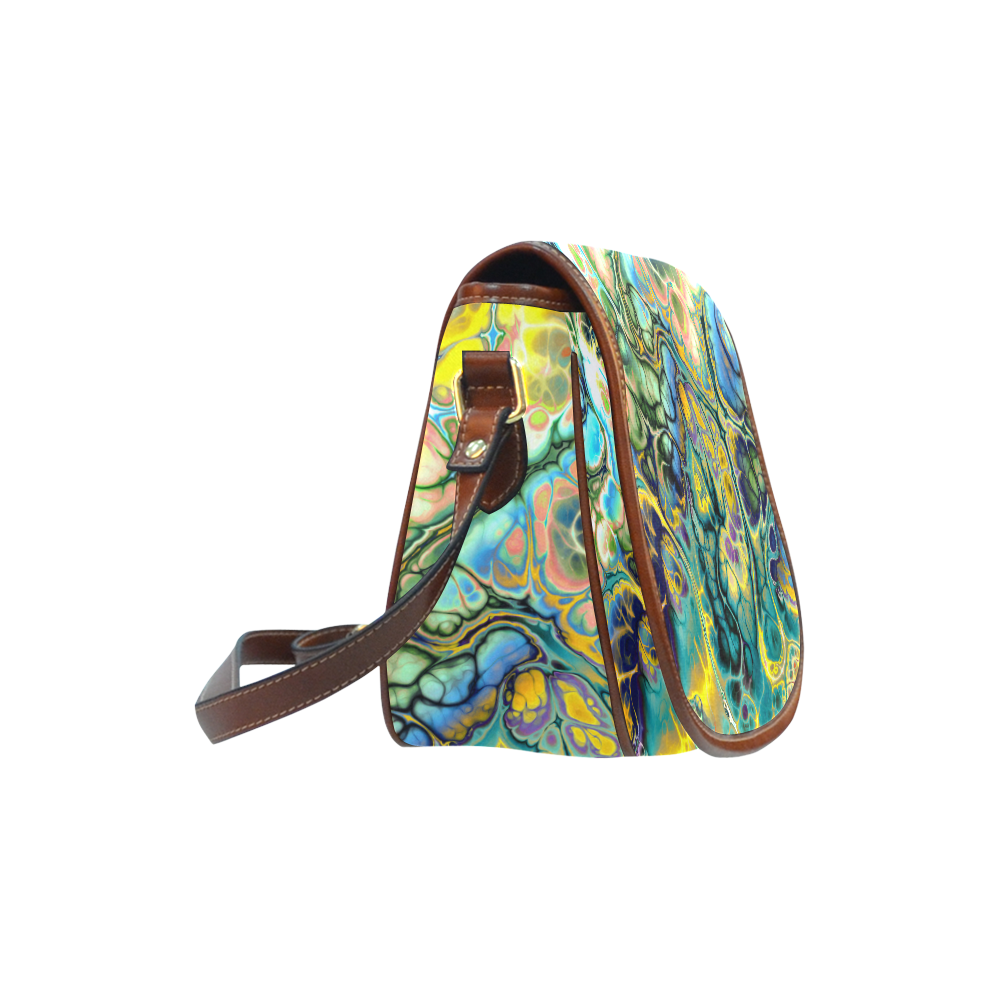 Flower Power Fractal Batik Teal Yellow Blue Salmon Saddle Bag/Small (Model 1649) Full Customization