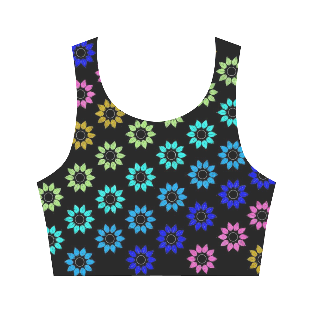 Rainbow Floral Black Women's Crop Top (Model T42)