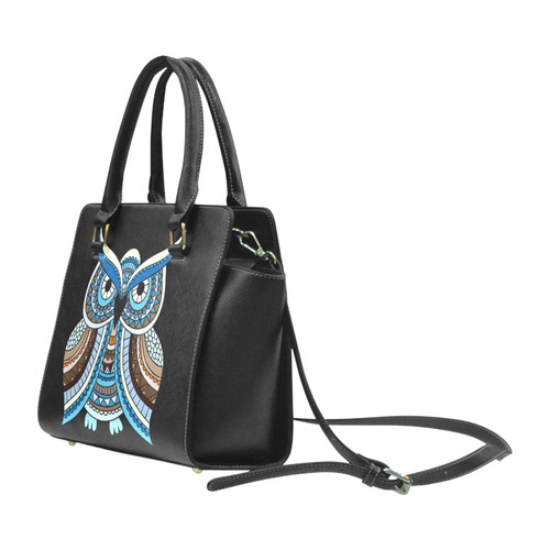 Cute Blue Owl Rivet Shoulder Handbag (Model 1645)