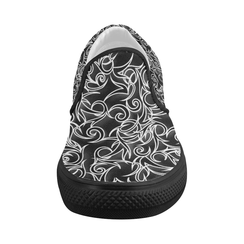 Black Tribal Turns Women's Slip-on Canvas Shoes (Model 019)