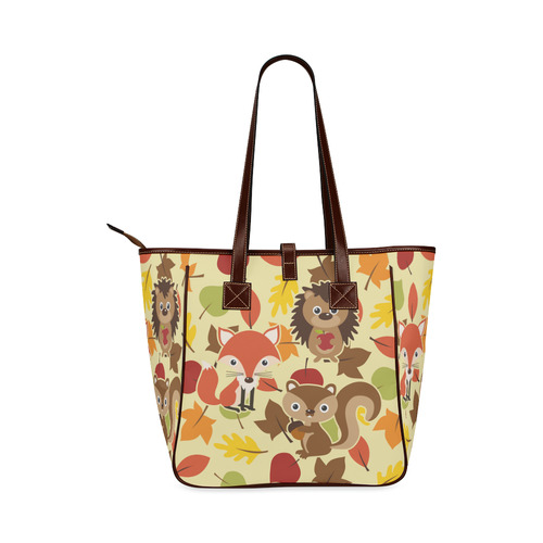 Autumn Leaves Pattern + HEDGEHOG FOX SQUIRREL Classic Tote Bag (Model 1644)