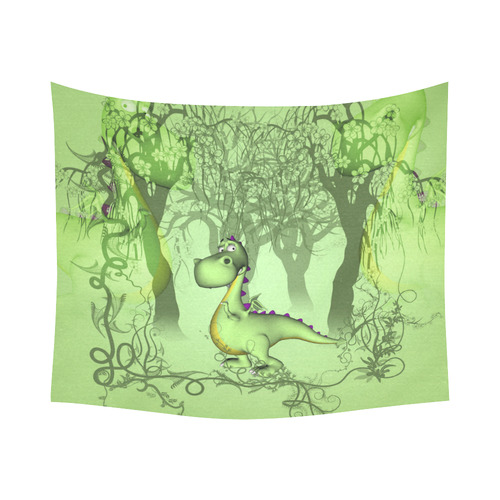 Cute little cartoon dragon in green Cotton Linen Wall Tapestry 60"x 51"