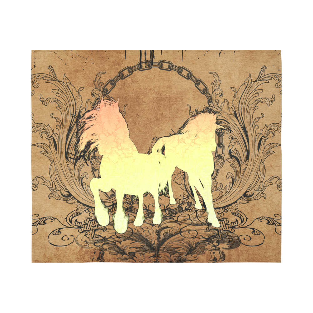 Beautiful horse silhouette in yellow colors Cotton Linen Wall Tapestry 60"x 51"