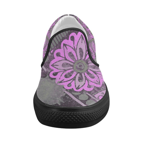 Floral Modern Geometric Grunge Design Women's Slip-on Canvas Shoes (Model 019)
