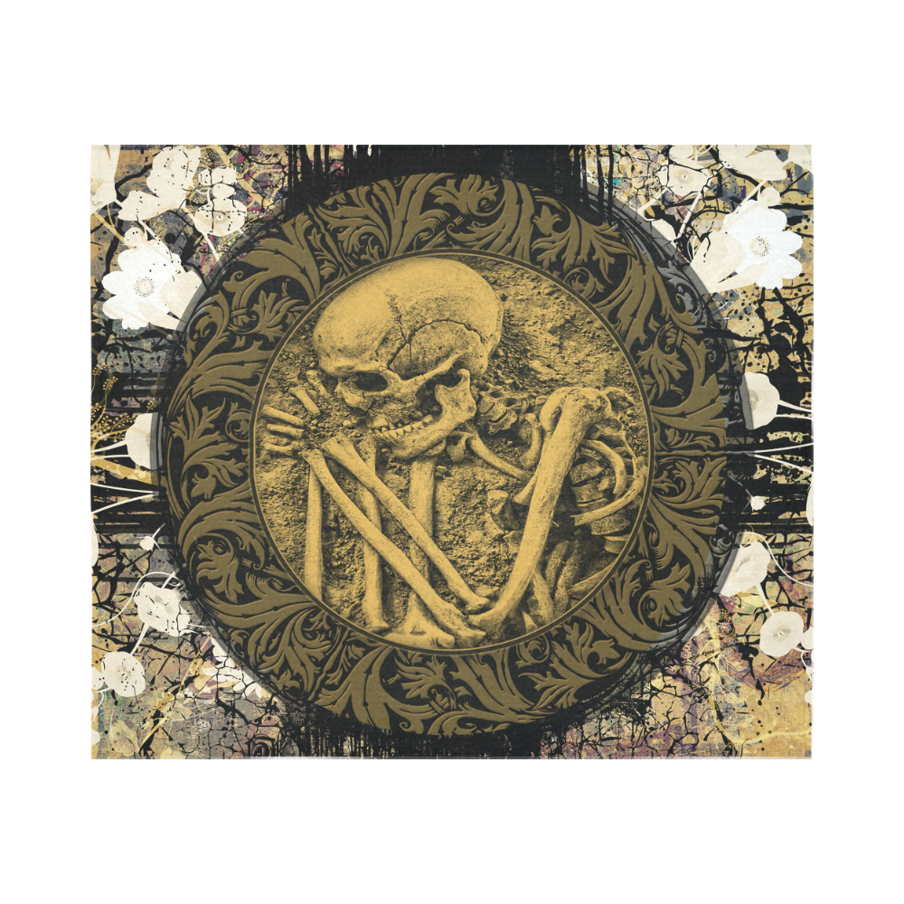 The skeleton in a round button with flowers Cotton Linen Wall Tapestry 60"x 51"