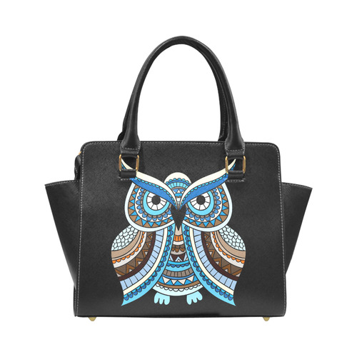 Cute Blue Owl Rivet Shoulder Handbag (Model 1645)