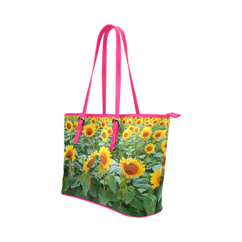Sunflower Field Leather Tote Bag/Small (Model 1651)