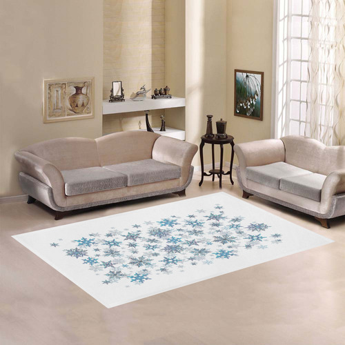 Snowflakes, Blue snow, stitched Area Rug7'x5'